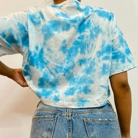 Blue Dots Tie Dye Cotton Crop Top - Picture 2 of 4